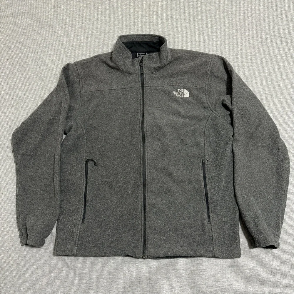 The North Face Mens Full Zip Fleece Jacket Gray Mock Neck Size L Large